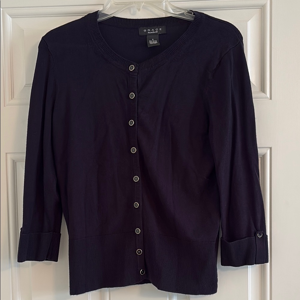 Grace Elements Navy Button-Front Cardigan